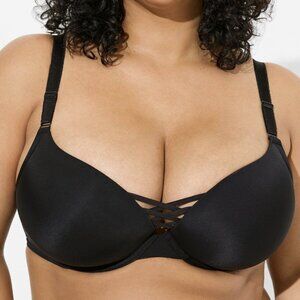 Torrid Size 40DD Bra XO Plunge Push-Up Black Underwired Padded